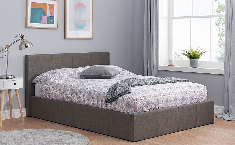 grey fabric small double ottoman bed