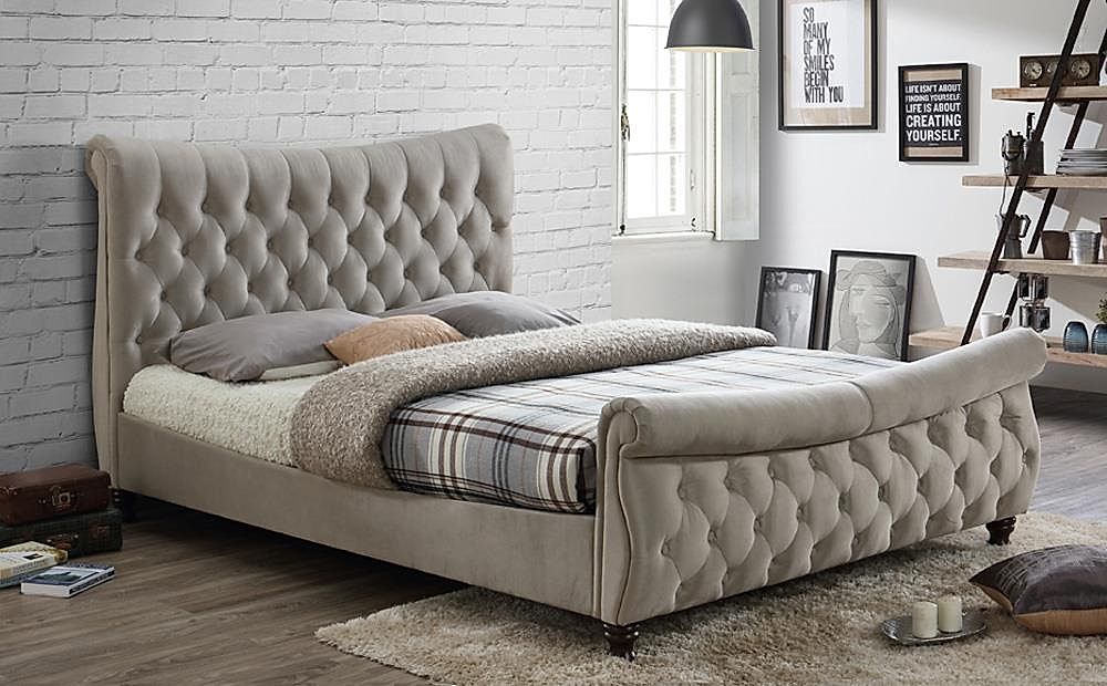 Copenhagen Warm Stone Fabric King Size Bed | Furniture And ...