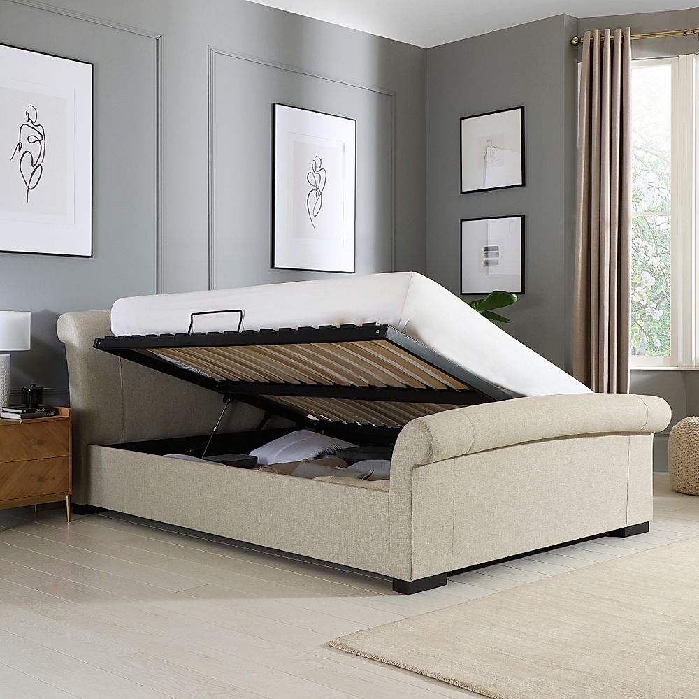 White ottoman deals sleigh bed