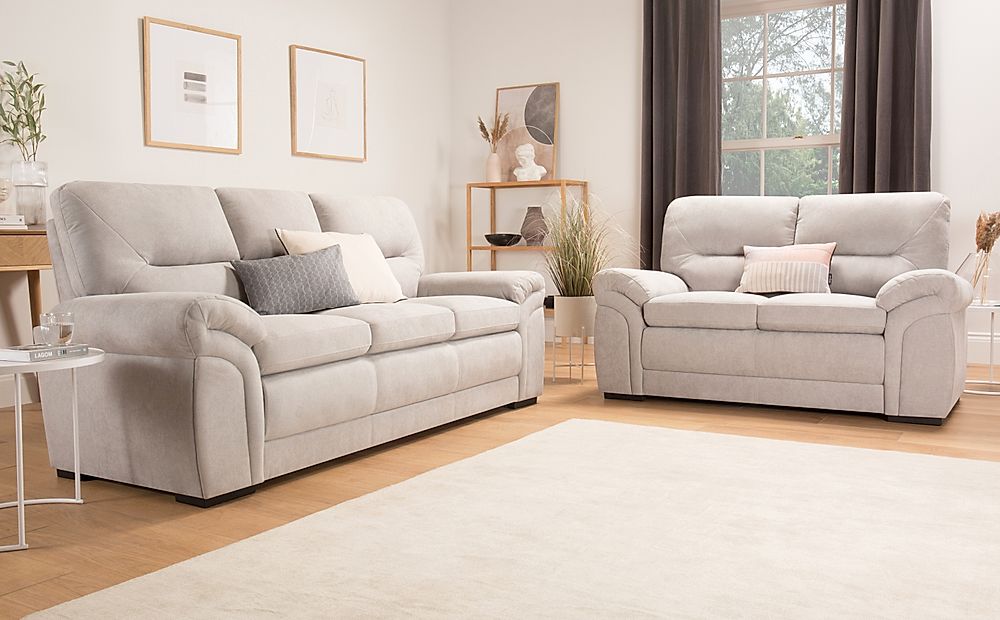 Bromley Dove Grey Plush Fabric 3+2 Seater Sofa Set | Furniture And Choice