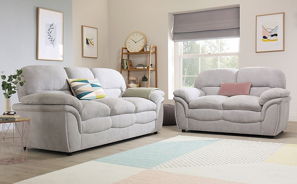 Rochester Dove Grey Plush Fabric 3+2 Seater Sofa Set | Furniture And Choice