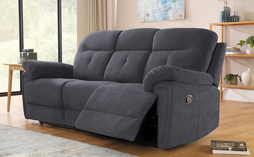 Ellington Slate Grey Plush Fabric 3 Seater Recliner Sofa Furniture Choice