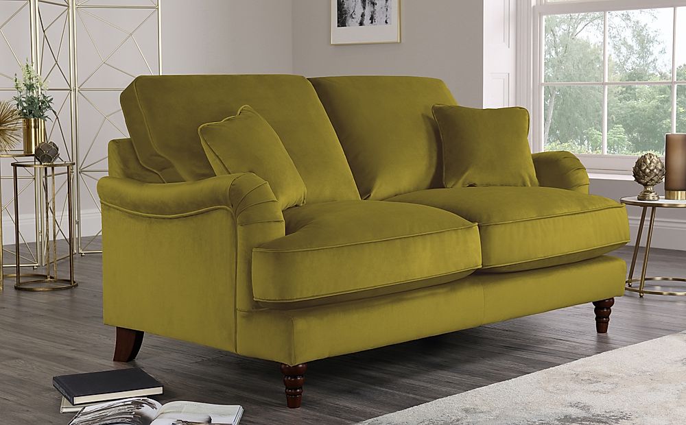 olive green two seater sofa