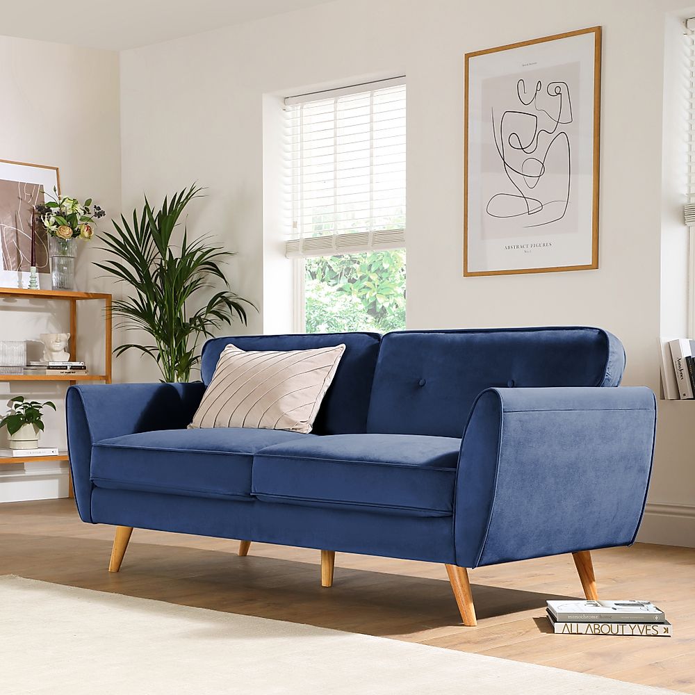 3 seater blue velvet sofa