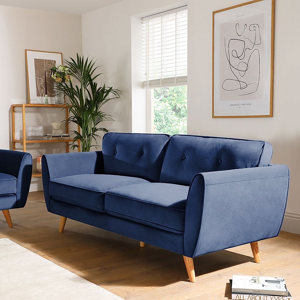 navy velvet 3 seater sofa