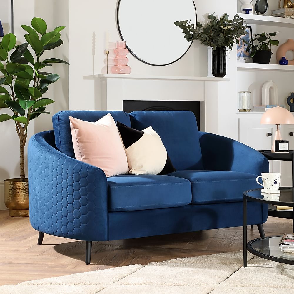 Mae Curved 2 Seater Sofa, Blue Classic Velvet