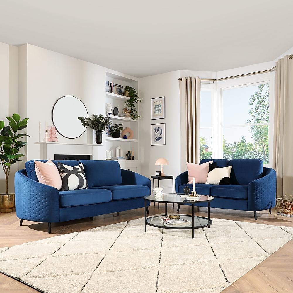 Mae Curved 3+2 Seater Sofa Set, Blue Classic Velvet