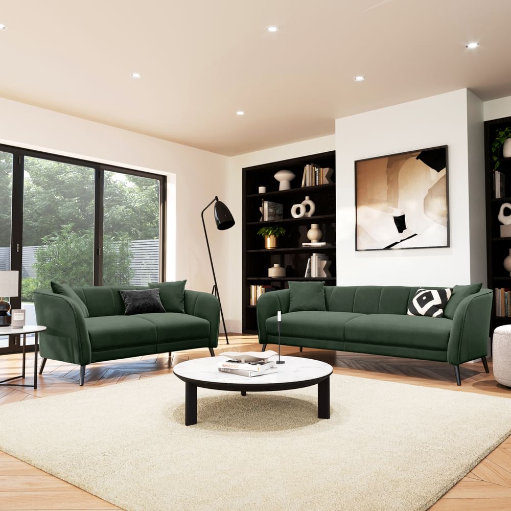 Loren 3+2 Seater Sofa Set, Moss Green Classic Velvet