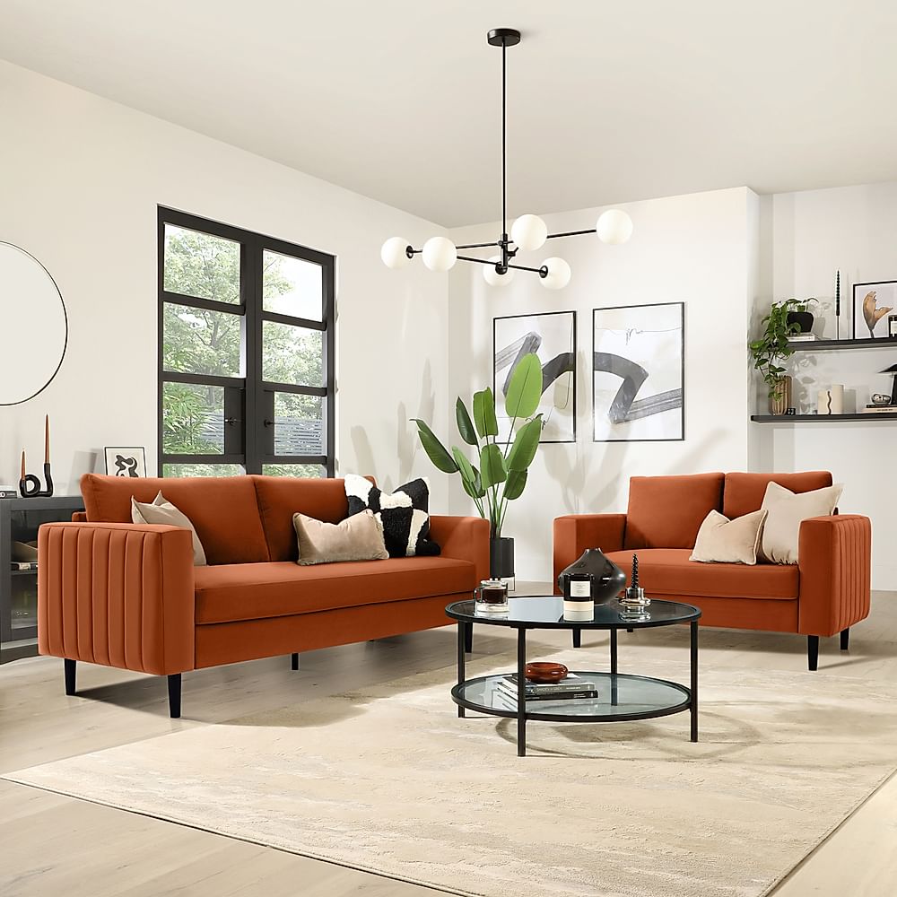 Lana 3+2 Seater Sofa Set, Burnt Orange Classic Velvet