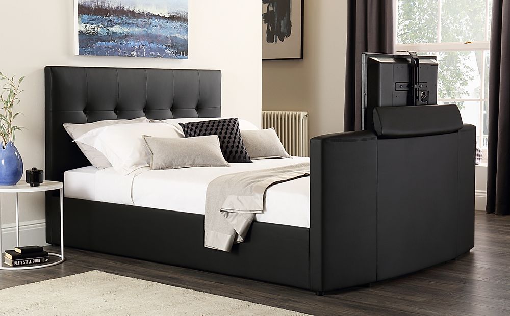 Langham Black Leather Double Tv Bed Furniture And Choice