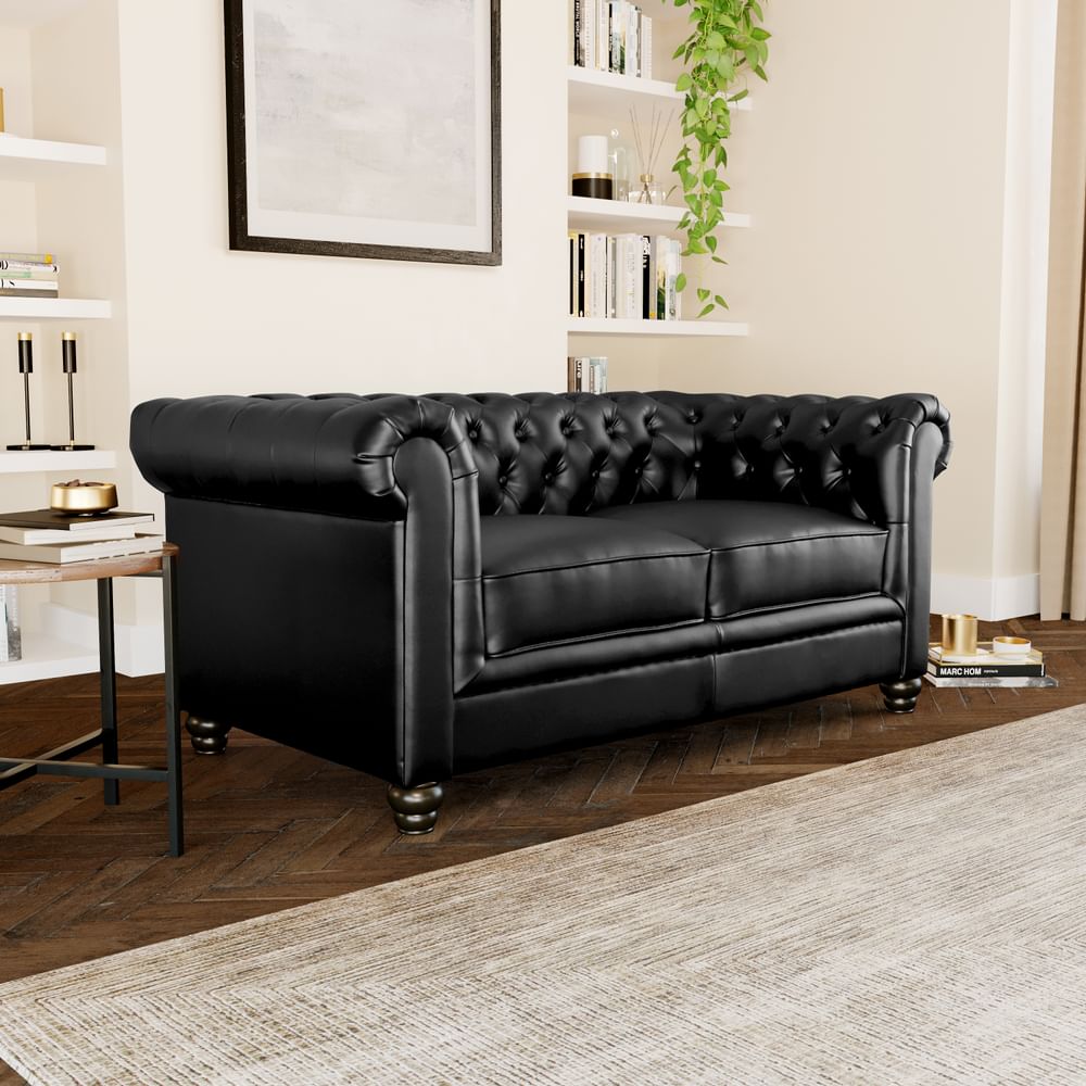 Hampton 2 Seater Chesterfield Sofa, Black Classic Faux Leather Only £ ...