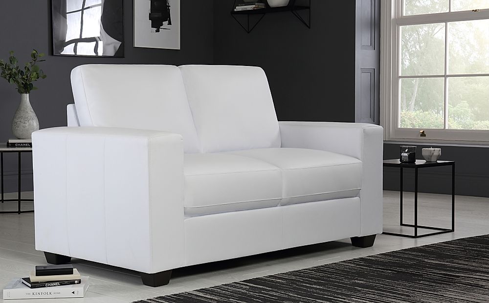 small 2 seater white leather sofa