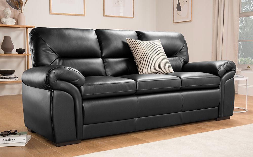Bromley 3 Seater Sofa, Black Classic Faux Leather