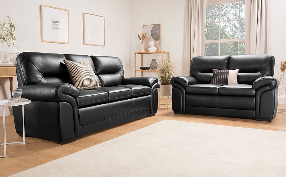 black leather sofa 2 set