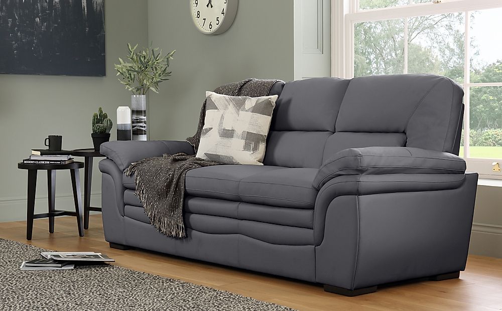 Sutton Grey Leather 3 Seater Sofa | Furniture Choice