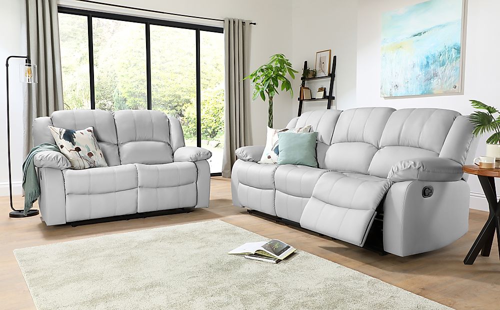 Dakota Light Grey Leather 3+2 Seater Recliner Sofa Set | Furniture And