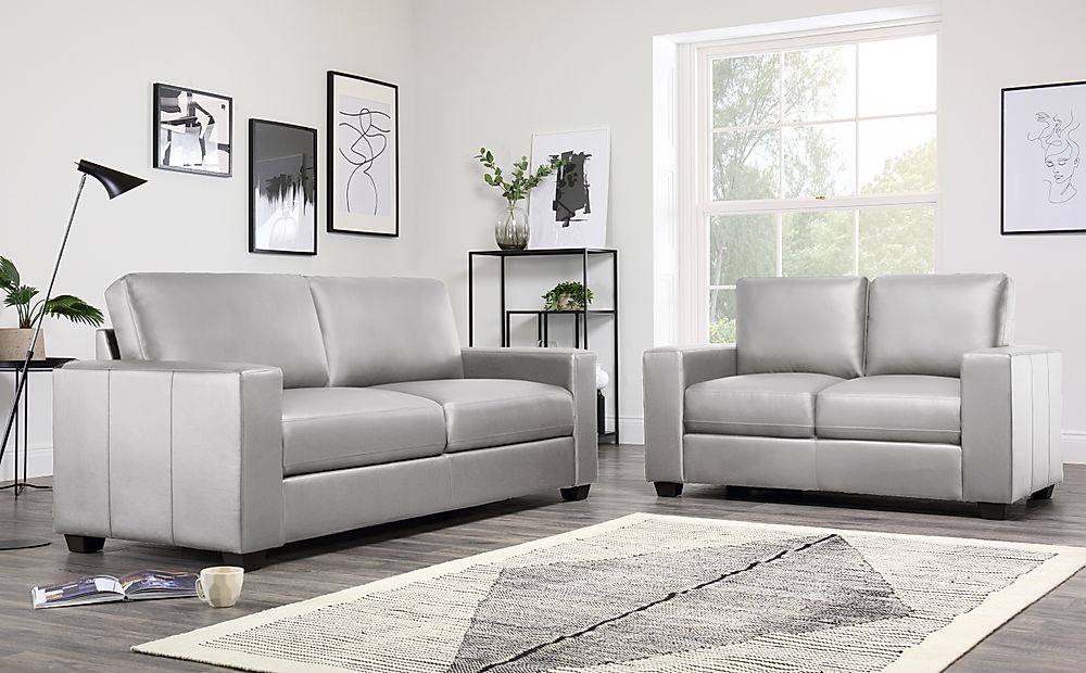 Mission Light Grey Leather 3+2 Seater Sofa Set | Furniture Choice