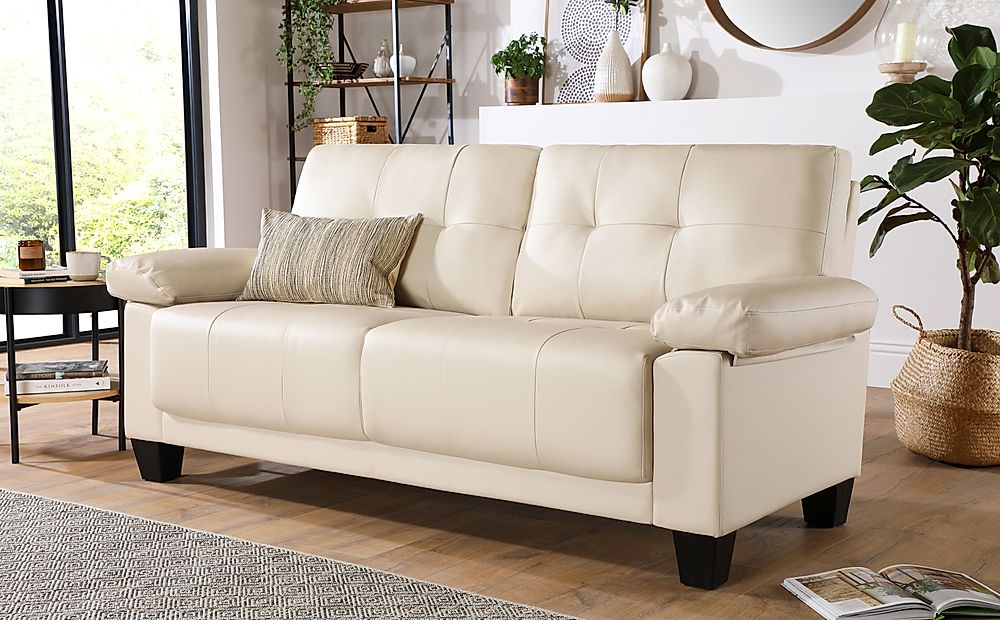 ivory leather tufted sofa