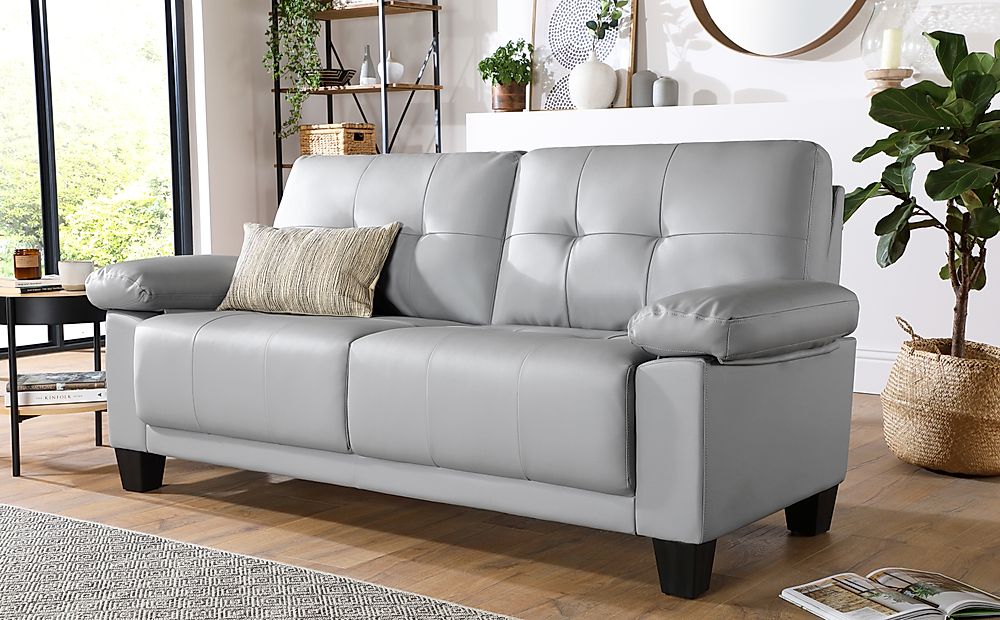 Linton Small Light Grey Leather 3 Seater Sofa 