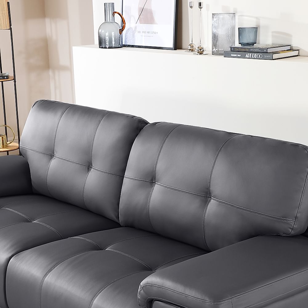 Kansas grey leather 3 shop seater sofa