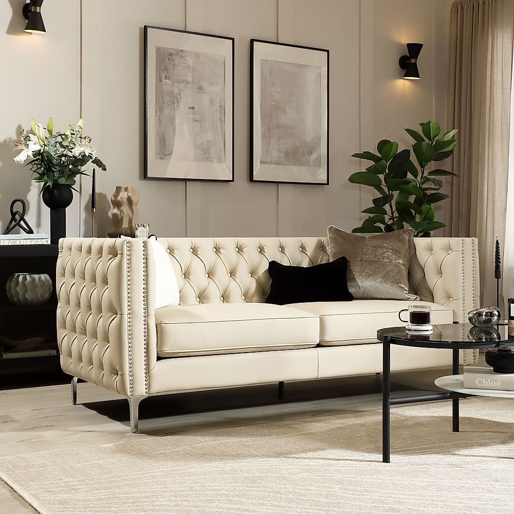 Albion 3 Seater Chesterfield Sofa, Ivory Premium Faux Leather