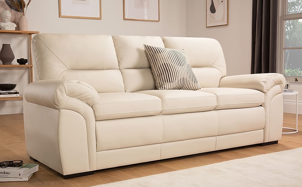 Bromley 3 Seater Sofa, Ivory Premium Faux Leather