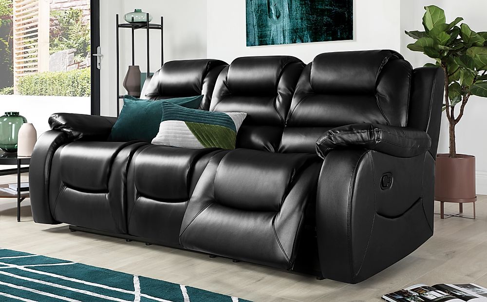 atlanta 3 seater power recliner black leather sofa