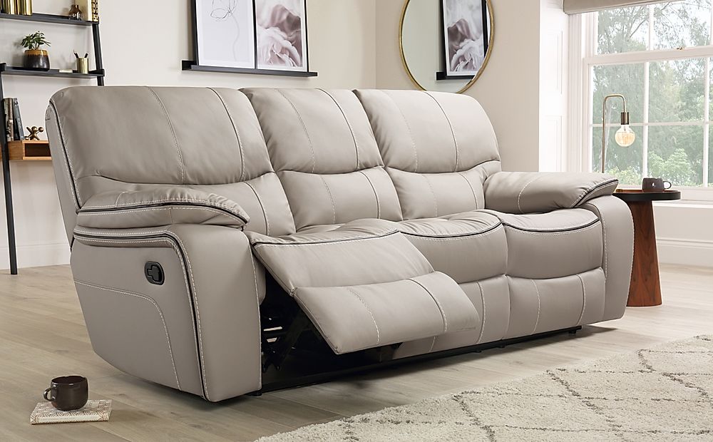 taupe leather air 3 seater double recliner sofa