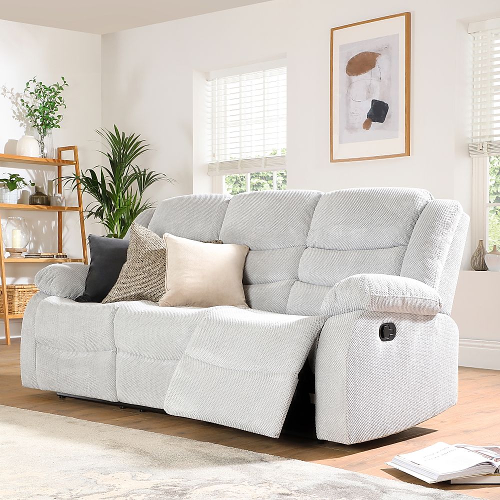 Sorrento Light Grey Dotted Cord Fabric 3 Seater Recliner Sofa Furniture And Choice