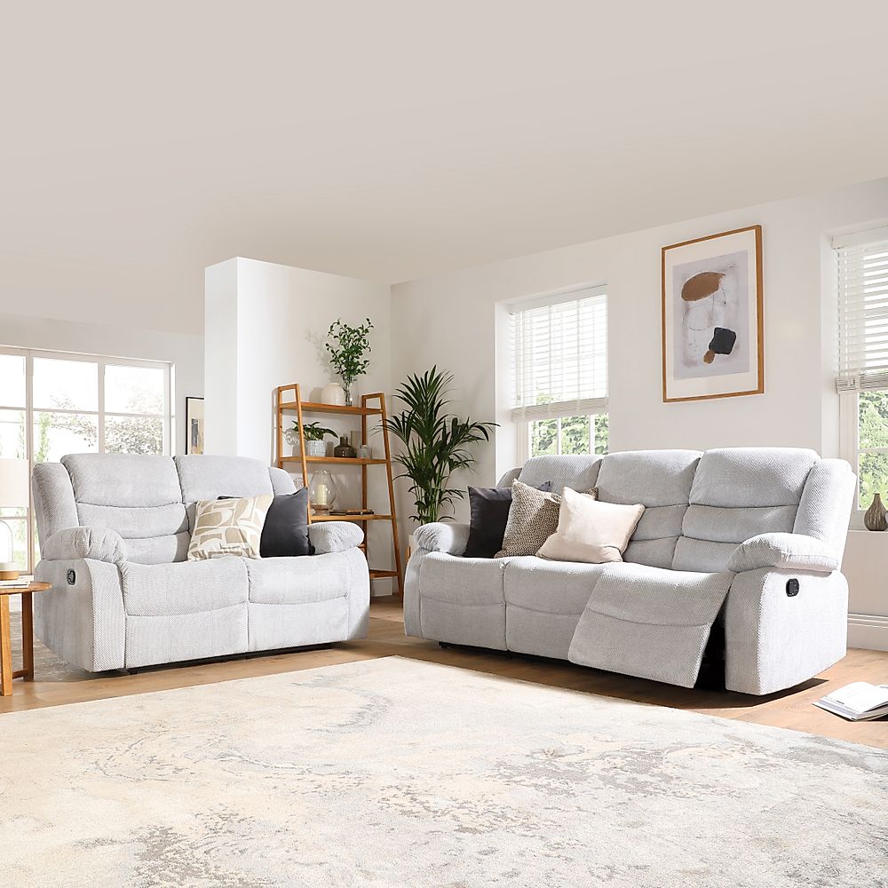 Sorrento Light Grey Dotted Cord Fabric 3+2 Seater Recliner Sofa Set ...