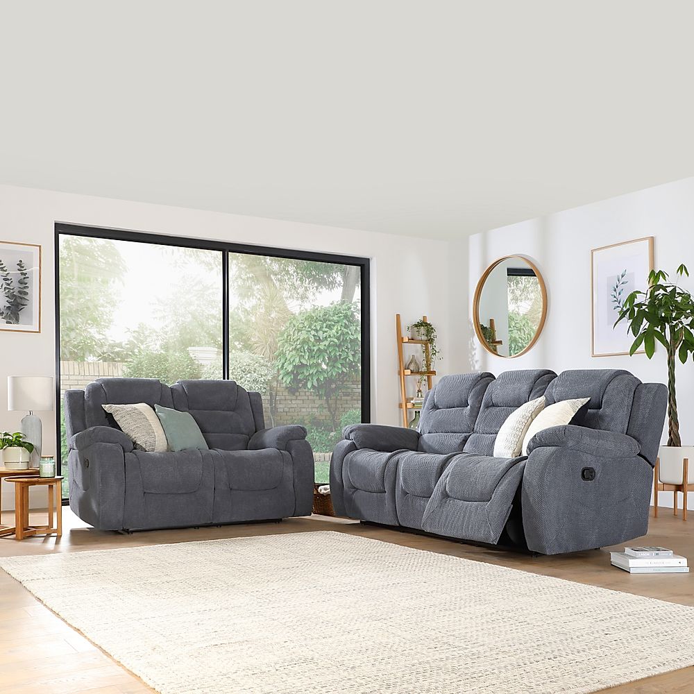 Vancouver Dark Grey Dotted Cord Fabric 3 2 Seater Recliner Sofa Set Furniture And Choice