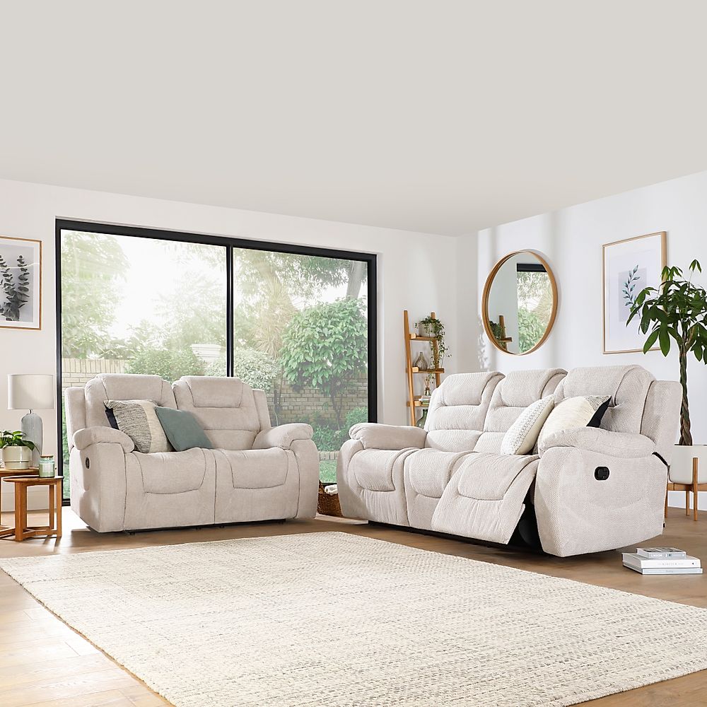 Vancouver Natural Dotted Cord Fabric 3+2 Seater Recliner Sofa Set ...