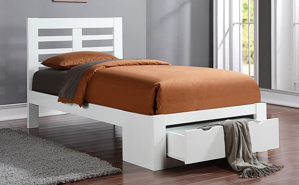 Bretton White Wooden End Drawer Single Bed | Furniture And Choice