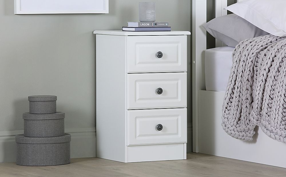 Pembroke Bedside Table, 3 Drawer, White Wood Effect Only £159.99