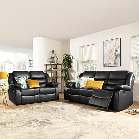 Sorrento 3+2 Seater Recliner Sofa Set, Black Classic Faux Leather