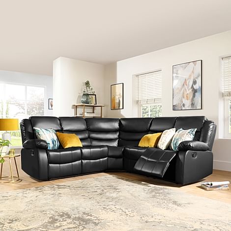 Sorrento Recliner Corner Sofa, Black Classic Faux Leather
