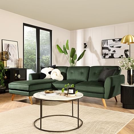 Harlow L-Shape Corner Sofa, Left-Hand Facing, Moss Green Classic Velvet