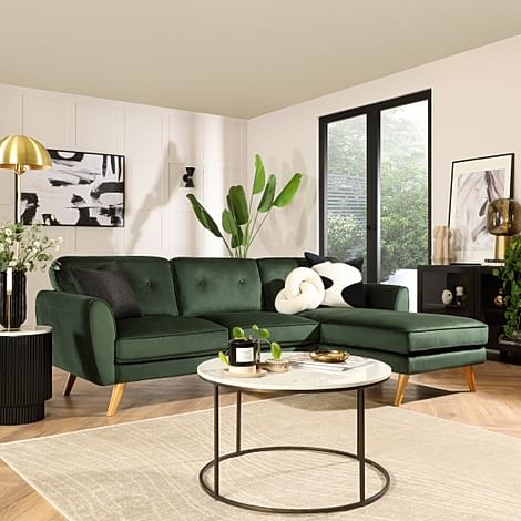Harlow L-Shape Corner Sofa, Right-Hand Facing, Moss Green Classic Velvet