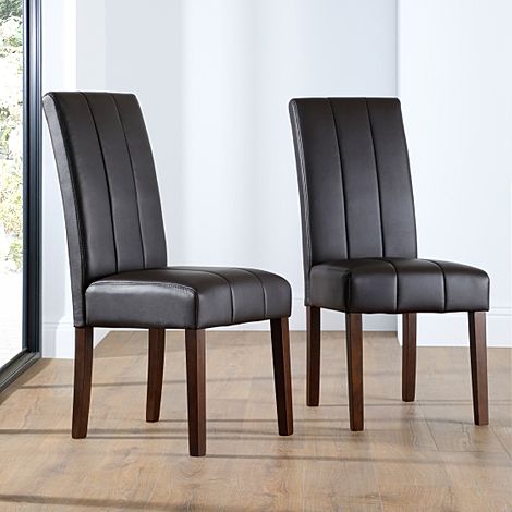 Carrick Dining Chair, Brown Classic Faux Leather & Dark Solid Hardwood