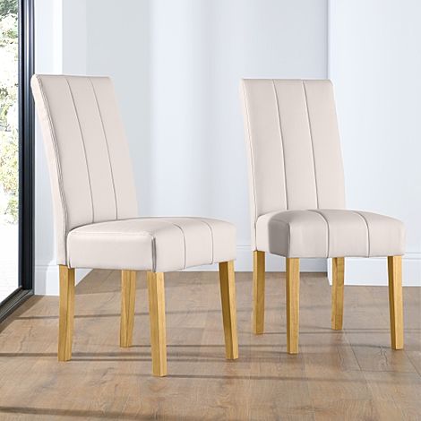 Carrick Dining Chair, Ivory Classic Faux Leather & Natural Oak Finished Solid Hardwood