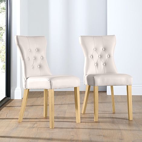 Bewley Dining Chair, Ivory Classic Faux Leather & Natural Oak Finished Solid Hardwood