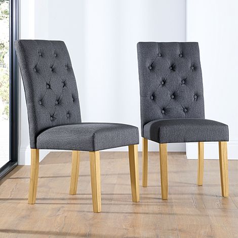 grey fabric oak dining chairs