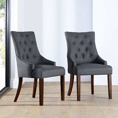 Duke Dining Chair, Slate Grey Classic Linen-Weave Fabric & Dark Solid Hardwood