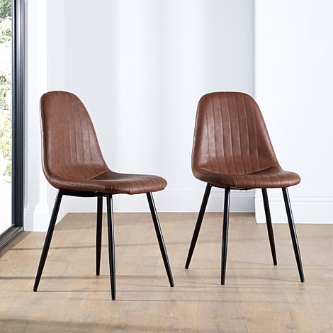 Brooklyn Dining Chair, Tan Classic Faux Leather & Black Steel