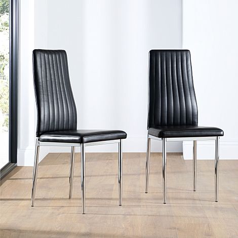 Leon Dining Chair, Black Classic Faux Leather & Chrome