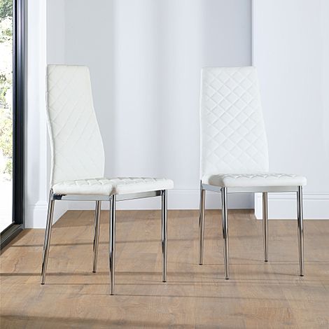 Renzo Dining Chair, White Classic Faux Leather & Chrome