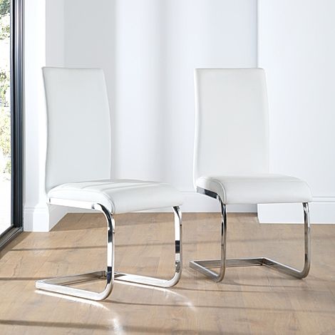 Perth Dining Chair, White Classic Faux Leather & Chrome