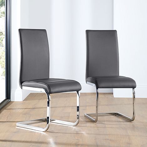 Perth Dining Chair, Grey Classic Faux Leather & Chrome