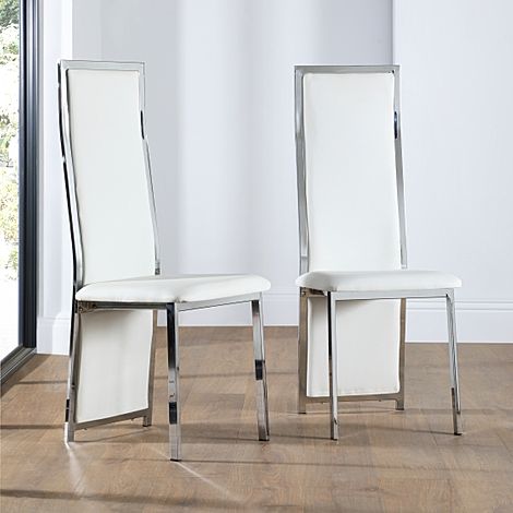 Celeste Dining Chair, White Classic Faux Leather & Chrome