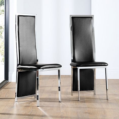 Celeste Dining Chair, Black Classic Faux Leather & Chrome